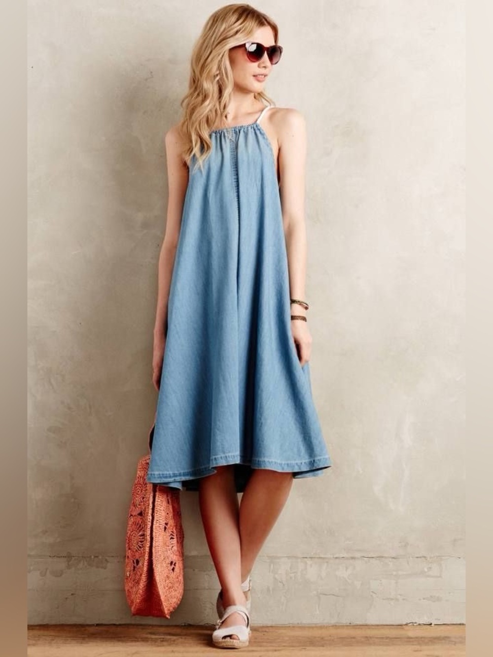 Anthropologie Holding Horses CHAMBRAY SWING DRESS IN LIGHT DENIM size M